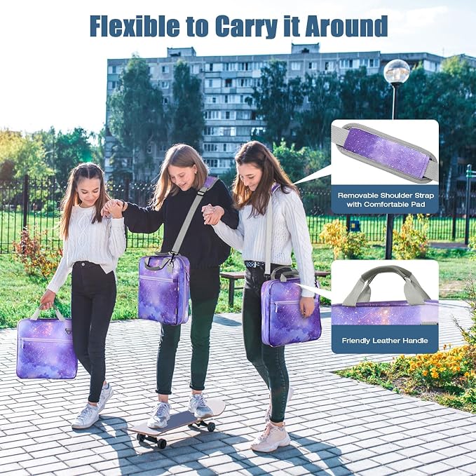 MoKo Zipper Binder, 2 inch 3 Ring Binder with 500 Sheet Capacity Multi-Pocket School Bag with Padded Shoulder Strap Handle, School Supplies Organizer for Middle Student, Star Purple | Water-repellent 900D Oxford fabric with 5 file folders, 3 mesh pocke...