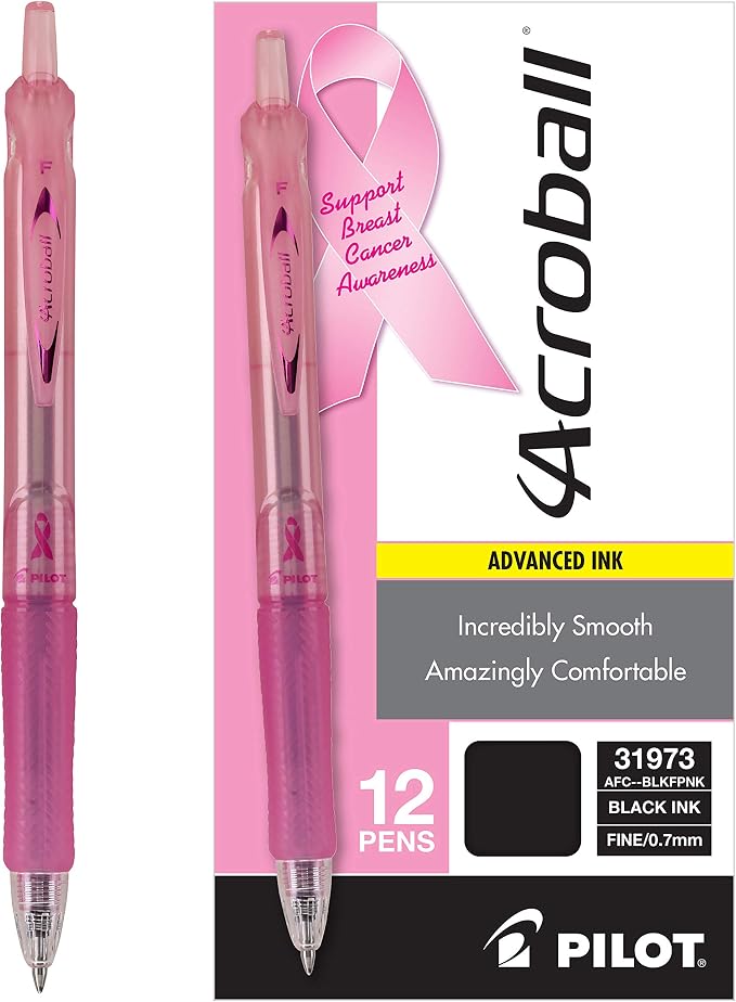 PILOT Acroball Colors Advanced Ink Pens, Pink Ink, 0.7mm, 12-Count