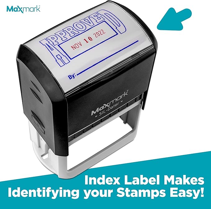 MaxMark Large Self-Inking Rubber Date Office Stamp with Posted Phrase & Date - Blue/Red Ink, 12-Year Band - Style 3