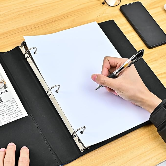 LETVPVOW Vintage Hardback 3 Ring Binder 1 Inch, Professional Leather Binder 3 Ring, Three Ring Binders Fits 8.5" x 11", D Ring Binders for Photo Album, Home, School and Office Supplies- Black