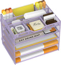 5 Tier Paper Letter Tray Desk Organizer with Pen Holders - Purple | Features 3 pen holders and 4 removable dividers.Versatile mesh desktop storage for mail, document,office supplie