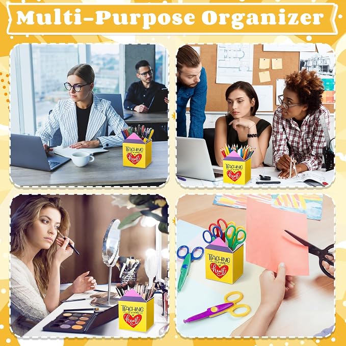 Sherr 10 Pcs Back to School Teacher Gifts Inspirational Pencil Cups Bulk | First Day of School Gifts for Teachers, Acrylic Pencil Shaped Pen Holders, Appreciation Gifts for Teachers Counselors School