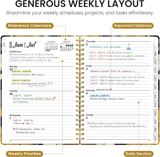 Planner 2026-2027, Monthly & Weekly Jul 2026-Jun 2027 Planner Calendar