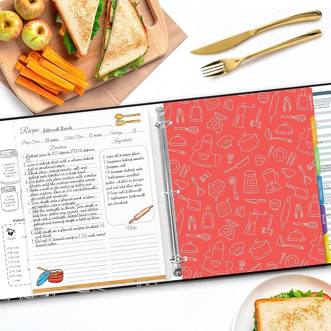 Recipe Binder with Plastic Sleeves, 8.5x11 3 Ring Blank Recipe Book Binder | Premium recipe binder kit with waterproof cover, sleeves, cards, dividers and gift box for preserving recipes-Blackboard.