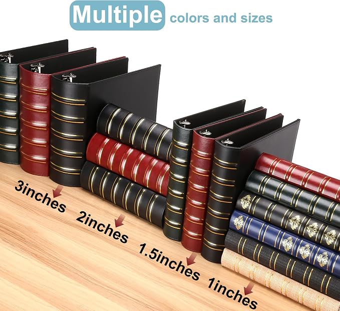 LETVPVOW Vintage Hardback 3 Ring Binder 1.5 Inch, Professional Leather Binder 3 Ring, Three Ring Binders Fits 8.5 x 11, D Ring Binders for Photo Album, Home, School and Office Supplies- Dark Red