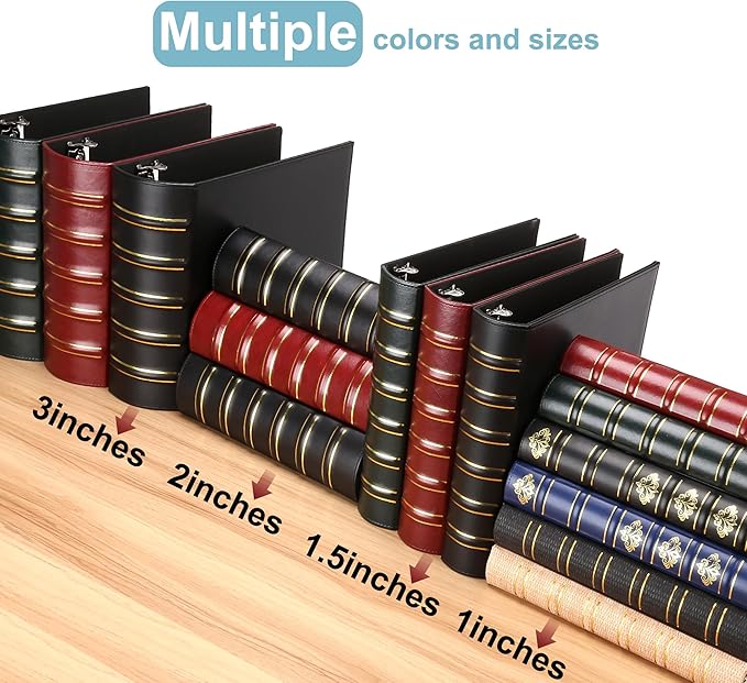 LETVPVOW Vintage Hardback 3 Ring Binder 1 Inch, Professional Leather Binder 3 Ring, Three Ring Binders Fits 8.5" x 11", D Ring Binders for Photo Album, Home, School and Office Supplies- Black