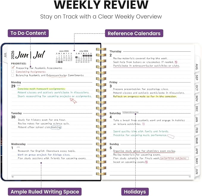 Planner 2026-2027, Academic Year Monthly & Weekly Planner Caledndar, July 2026 - June 2027, Hardcover Large Planning Agenda Book with Tabs for School Office Supplies, 8.5" x 11" - Starlit Waters