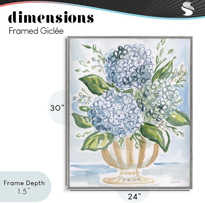 'Serena Pastel Hydrangea Bouquet'| Framed Giclee Art | Stupell Industries | Gray, 24 x 30 Inches, Easy to Hang and Sturdy, Made in USA, by Haley Knighten
