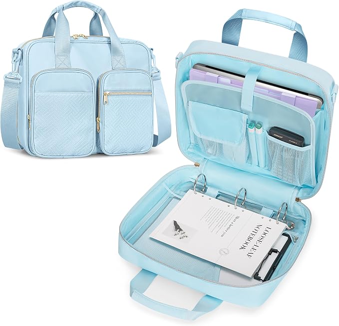 3 Ring Zipper Binder, 2 Inch Ring Binder Organizer Bag with Strap | Binder Bag Fits 13" Laptop & 500 Sheets, Detachable Shoulder Strap, Large Capacity Zip Up Portfolio Folder Bag for Office