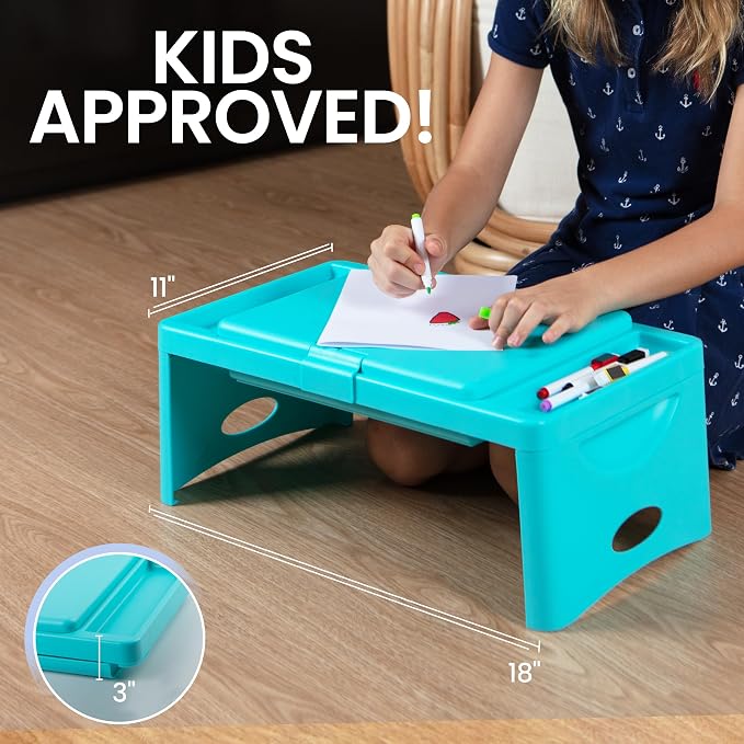 Loddie Doddie Foldable Lap Desk for Adults, Bed Tray, Teal Blue, 9.75"x12" | Portable Desk, Car Seat Tray for Road Trips, Storage Pocket, Lap Desk Kids, Folding Desk Bed Table