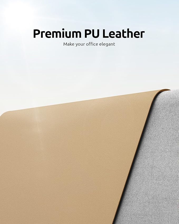 YSAGi Leather Desk Protector, Office Mat, Large Mouse Pad, Non-Slip PU Leather Blotter, Laptop Desk, Waterproof Writing Pad for Office and Home (Latte, 23.6" x 13.8")