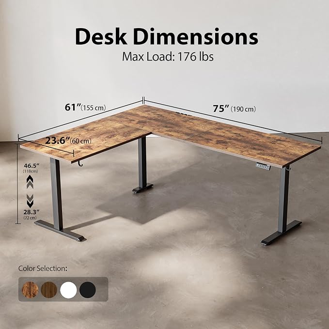 Agilestic 75 x 61 Inch L Shaped Electric Standing Desk, Rustic Brown | Corner Desk, Ample Workspace, Memory Presets, Hooks, Stable Steel Frame,176 lbs Capacity, Easy Assembly, Splice Board