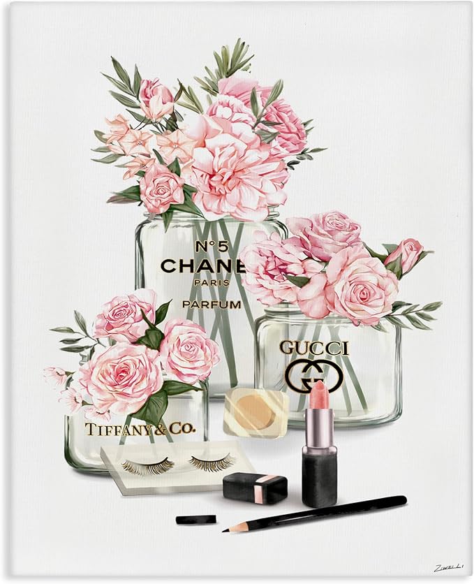 Pink Rose Florals Glam Fashion Jars, 24 x 30 Inch Canvas Wall Art | Stupell Industries · By Ziwei Li · Ready to hang · Elegant gift for glam decor · Made in USA