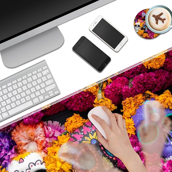 Desk mat Personality Pattern Large Protective Mat, Smooth Surface Soft Mousepad, Waterproof Non-Slip Desk Mat, 31.5x11.8 in Sewn Edge Office/Home Desk Mat, Candy Skull