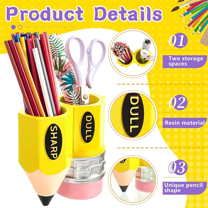 Cholemy Sharp Dull Pencil Holder for Classroom,Yellow | Pencil Dispenser Holder, Pencil Shaped Storage Organizer, Back to School, Students, Teachers, Library, Office Supplies