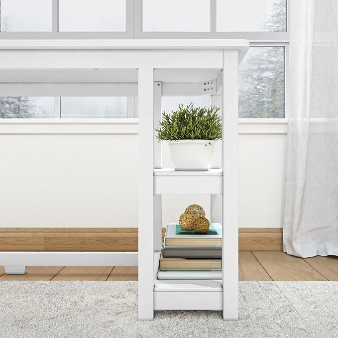 Plank+Beam Classic Desk, L-Shape, 55 Inch, with Shelves, White | Wooden Corner Desk with Shelves, Non-Toxic Finishes, Large Desk Space, Engineered Wood, Matching Style, Solid Wood