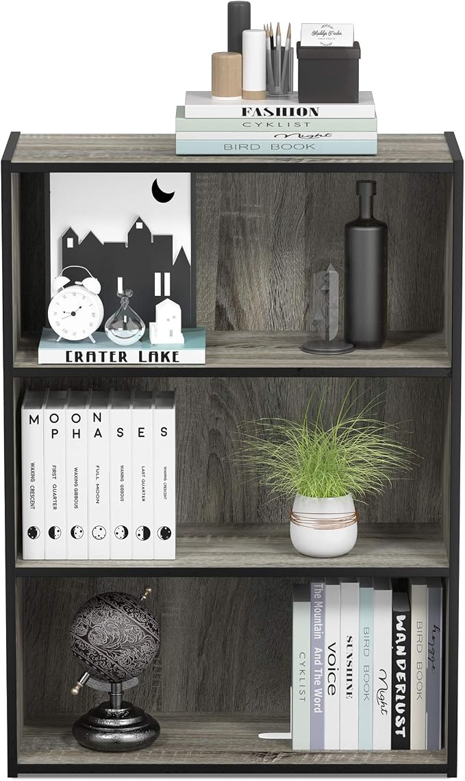 Furinno PASIR Book Shelf, 3-Tier Bookshelf, Storage Shelves Bookcase, 9.7 x 23.7 x 31.5, for Living Room, Bedroom, Home Office, French Oak
