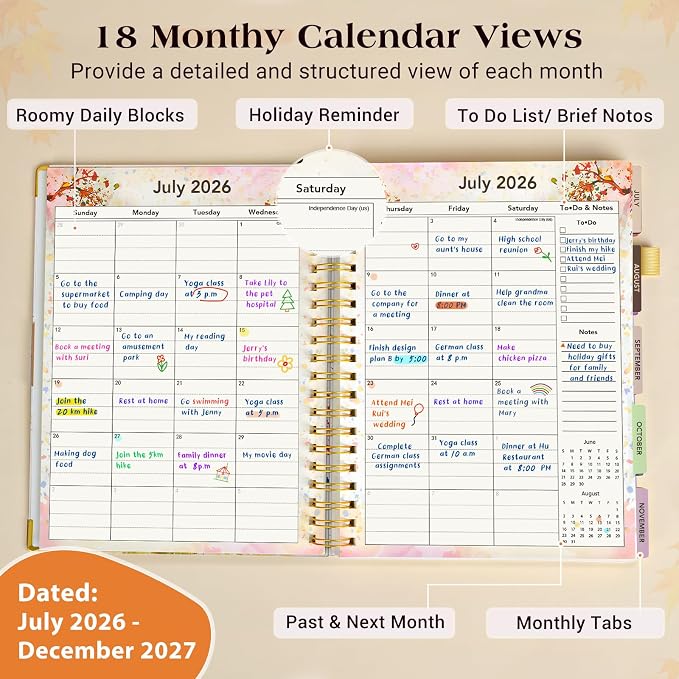 Academic Planner 2026-2027, 18 Months Weekly and Monthly Daily Planner from July 2026 - December 2027, 8.5" x 11" A4 Large Hardcover Agenda Organizer Book with Tabs, Spiral Yearly Calendar Planners for School Work Home, Colorful Tree of Life