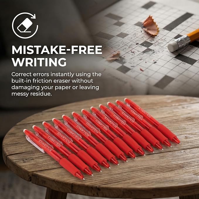 Volcanics Erasable Gel Pens Red Ink, 0.7MM,36 Pack Retractable Clicker Gel Ink Pen, Fine Point Smooth Writing for Office Work Journaling