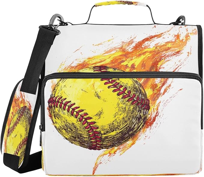 ALAZA Zipper Binder 3 Ring Softball Fire Ball Binder Organizer with Zipper and Shoulder Strap Large Capacity Multi-Pocket Trapper Keeper File Folder for Office Supplies
