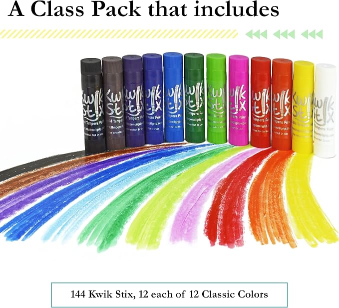 The Pencil Grip Kwik Stix Tempera Paint Pens, Super Quick Drying, Assorted Metallic and Classic Colors, 144/72 Count - TPG-644/629