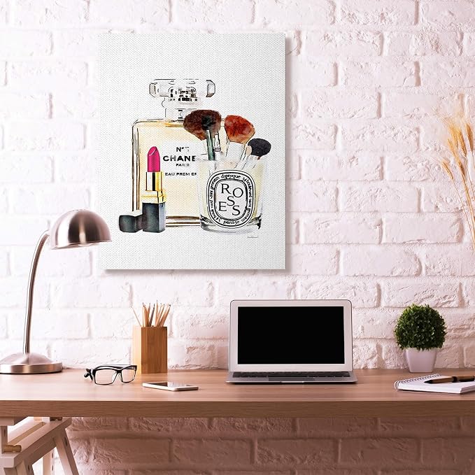 Fashion Makeup Perfume Lipstick Still Life, 36 x 48 Inch Canvas Wall Art | Stupell Industries · By Amanda Greenwood · Ready to hang · Fashion inspired decor · Made in USA