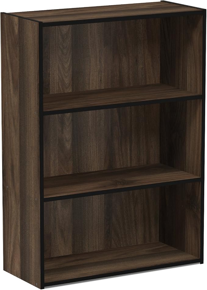 Furinno PASIR Book Shelf, 3-Tier Bookshelf, Storage Shelves Bookcase, 9.7 x 23.7 x 31.5, for Living Room, Bedroom, Home Office, Columbia Walnut
