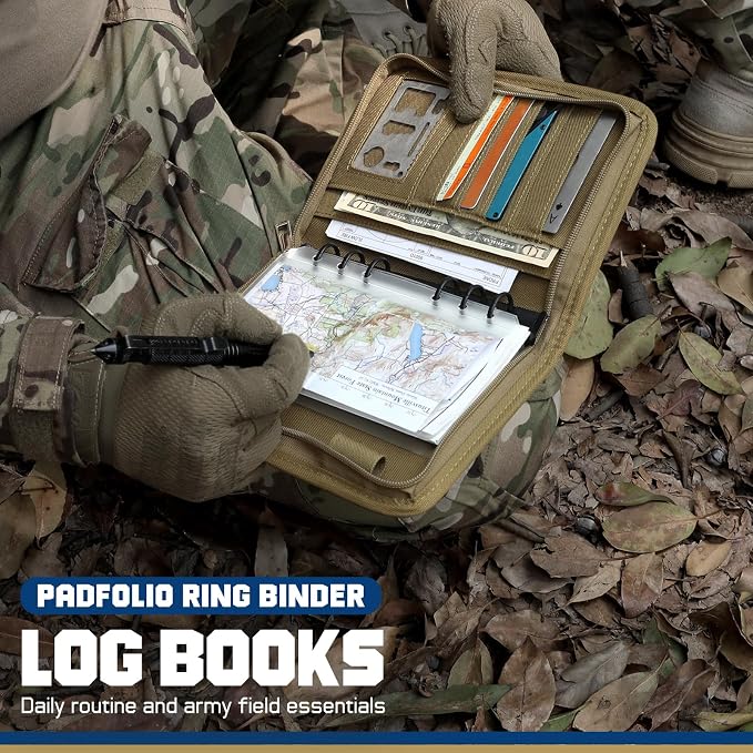 WYNEX Tactical Notebook Padfolio 6 Ring Binder, 3.7x6.7 in Refill Paper | S-5.5x8.5" Zip Hardcover Notebook, 45 Sheets Line Paper, 1"O-ring Water-Resistant Planner, for Office College Field Gift
