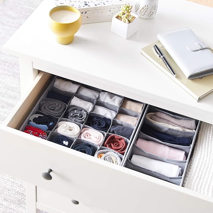 Amazon Basics Underwear Dresser Drawer Organizers, Pack of 2, Gray