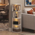 Furinno PASIR Book Shelf with LED Lights, 4-Tier Bookshelf, Open Corner Shelf Bookcase, 9.3 x 12 x 41.4, for Home Office, Living Room, Study Room, White