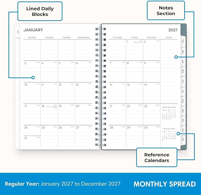 Blue Sky 2027 Weekly & Monthly Planner Calendar, 5"x8", Amitza