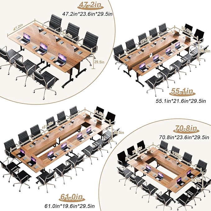 Conference Table Flip Top Mobile Conference Room Tables,Folding Conference Table with Wheels,Large Meeting Training Seminar Table Saving Space for Office Classroom(4B,70.8'')