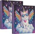 Unicorn Cat with Wings Round Ring Binders 1.5 Inch Galaxy Space Stars 3 Ring Clipboard Binder for Office School Work Supplies File Folder Document 200 Sheet Capacity Easy Open 2 Pieces