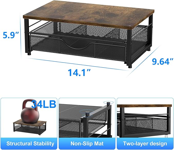 gianotter Computer Monitor Stand Riser with Drawer | Wood Desk Organizers and Accessories Desk Accessories & Workspace Desktop Organizers Storage for Printer Stand (Wood)