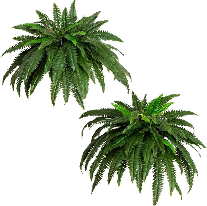 Nearly Natural 48 in Artificial Boston Fern Hanging Plant (Set of 2) | Large Hanging Fake Plant, 67 Long Realistic Fronds, Maintenance-Free, Office and Home Decor