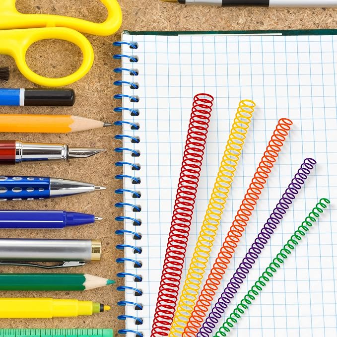 Leinuosen 120 Pack Binder Coils,1/4 5/16 3/8 1/2 5/8 3/4 Inch,Multicolor | Plastic Spiral Binding Coils for Documents, Reports, Notebooks, Compatible with Standard Binding Machines, Office Supplies