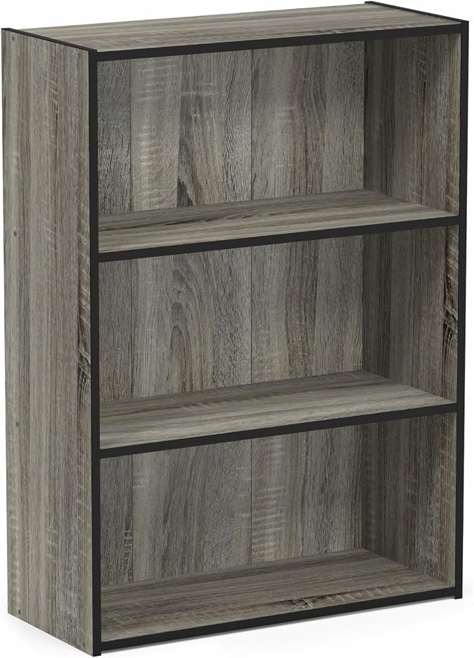 Furinno PASIR Book Shelf, 3-Tier Bookshelf, Storage Shelves Bookcase, 9.7 x 23.7 x 31.5, for Living Room, Bedroom, Home Office, French Oak