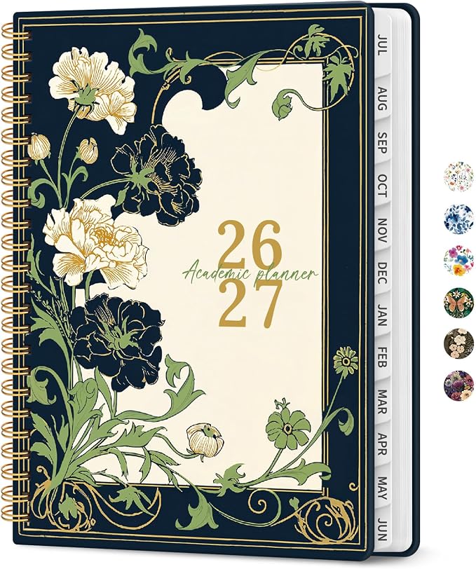 Taja Planner 2026-2027, Jul 2026-Jun 2027 Monthly & Weekly Calendar Planner | 6.3" x 8.5", Hardcover Academic Calendar, Teacher Student Agenda Book with Tabs, School Office Supplies, Floral Dream
