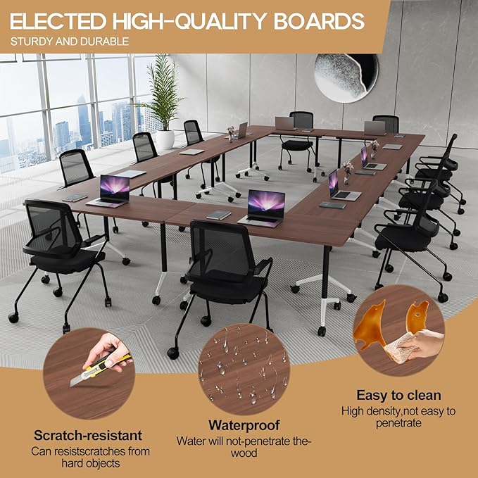 Folding Conference Table 4ft 5ft, Foldable Office Meeting Desk for 6 People, Multiple Sizes Colors Mobile Conference Room Table for Training Room School Business Furniture (4, Walnut, 55in)