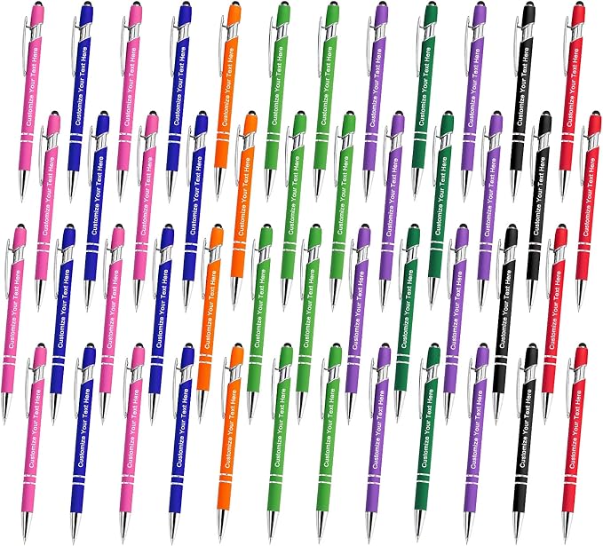 Qingxily Custom Pens Bulk - Up to 300 Personalized Stylus Ballpoint Pens With Free Engraving - Customized With Your Name, Text, Message for Business, Graduation, Anniversaries - Colorful 48 Pcs
