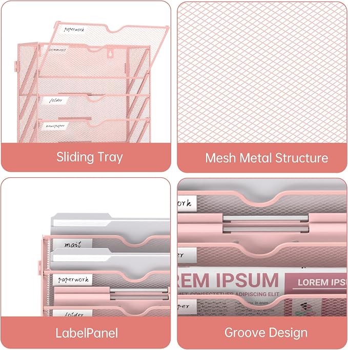 10-Tier Wall File Organizer and Hanging File Organizer, Pink | Wall Organizer and Wall Mounted File Holder with 10 Pockets and Label Panels for Files, Mail, Folders, Magazines and Paper