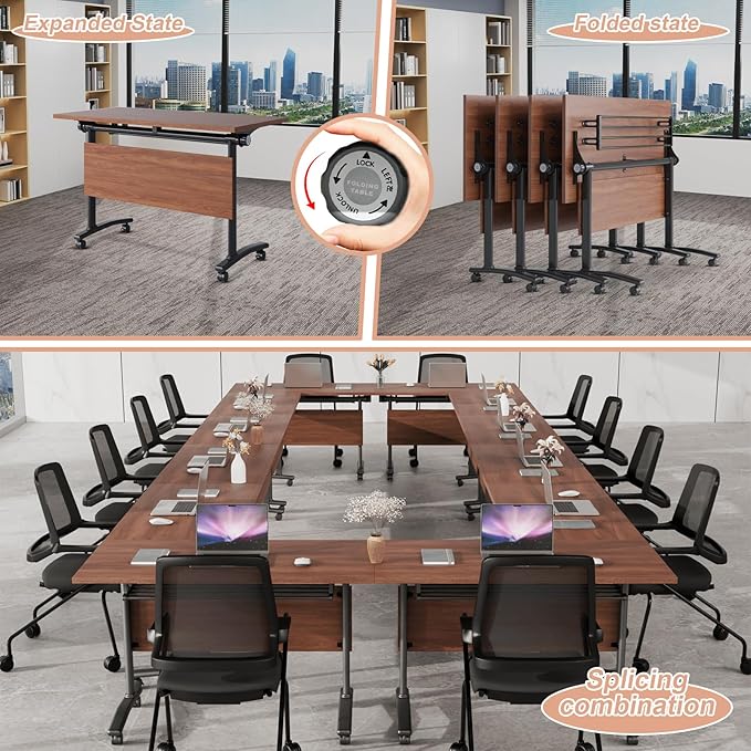Conference Table Flip Top Mobile Conference Room Tables,Folding Conference Table with Wheels,Large Meeting Training Seminar Table Saving Space for Office Classroom(2D,70.8'')