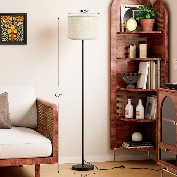 60'' Modern Floor Lamp with Shade, Tall Lamps for Living Room, Bedroom, Office, Dining Room, Beige Shade with Black Pole(Without Bulb)