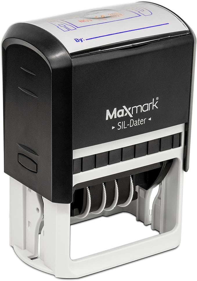 MaxMark Large Self-Inking Rubber Date Office Stamp with Received Phrase & Date - Blue/Red Ink, 12-Year Band - Style 3
