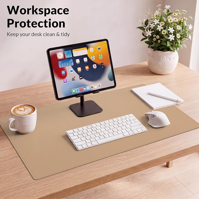 AFIING Cork Desk Mat, Dark Apricot, 35.4" x 17", Desk Pad Protector | Dual-Sided Cork & PU Leather, Waterproof, Non-Slip for Mouse, Writing, Office, Home