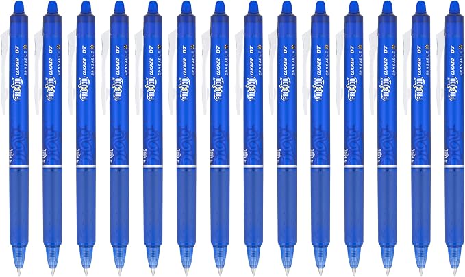 Pilot FriXion Clicker Erasable Gel Pens, Refillable, Blue Ink, 14-Pack - Smooth Writing Pens for School, Journaling, and Office Use