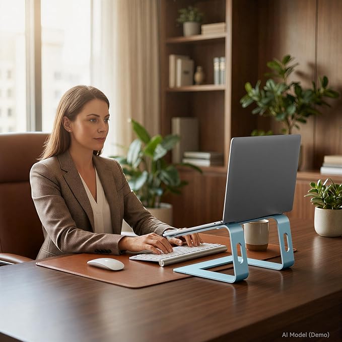 SOUNDANCE Laptop Stand, Aluminum Computer Riser, Ergonomic Laptops Elevator for Desk, Metal Holder Compatible with 10 to 15.6 Inches Notebook Computer, Aquamarine