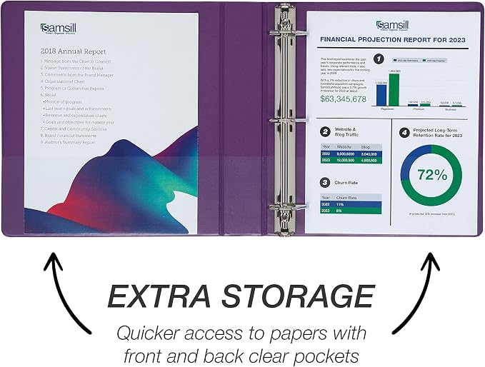Samsill Durable 1.5 inch 3 Ring Binder, D Ring Binder, 100% Recycled Chipboard, Purple, 12 Pack