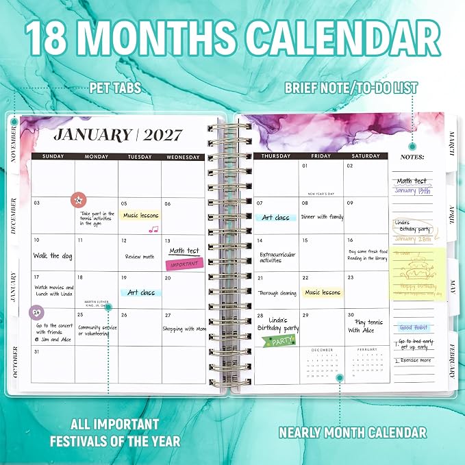 Planner 2026-2027, 18 Months Academic Daily Weekly Monthly Calendar Planner