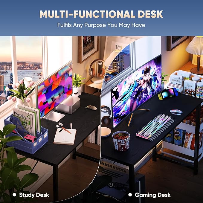 DUMOS 47 Inch Small Computer Desk, Gaming Desks for Home Office Bedroom | Modern Study Writing Work Table, Craft PC Desk Simple Workstation with Reinforcement Structure, Black